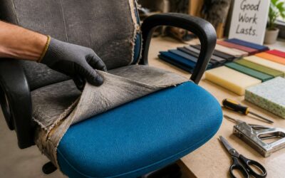 Office chair reupholstery gives your tired seat a fresh, professional look.